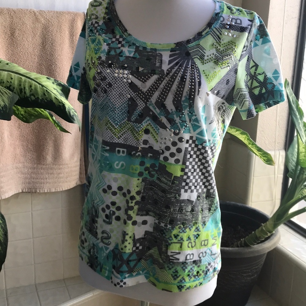 Inquest Petite white/gray/green graphic print tee
